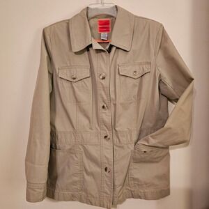 Isaac Mizrahi For Target Khaki Utility Jacket Button Front Pockets Size XL